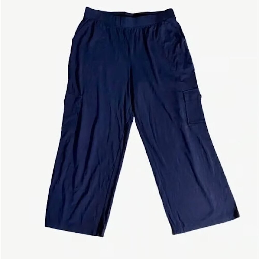 Denim&Co Beach Wide Leg Pull-On Navy Comfy Pants